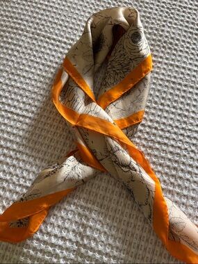 Taupe and orange silky floral scarf/bandana